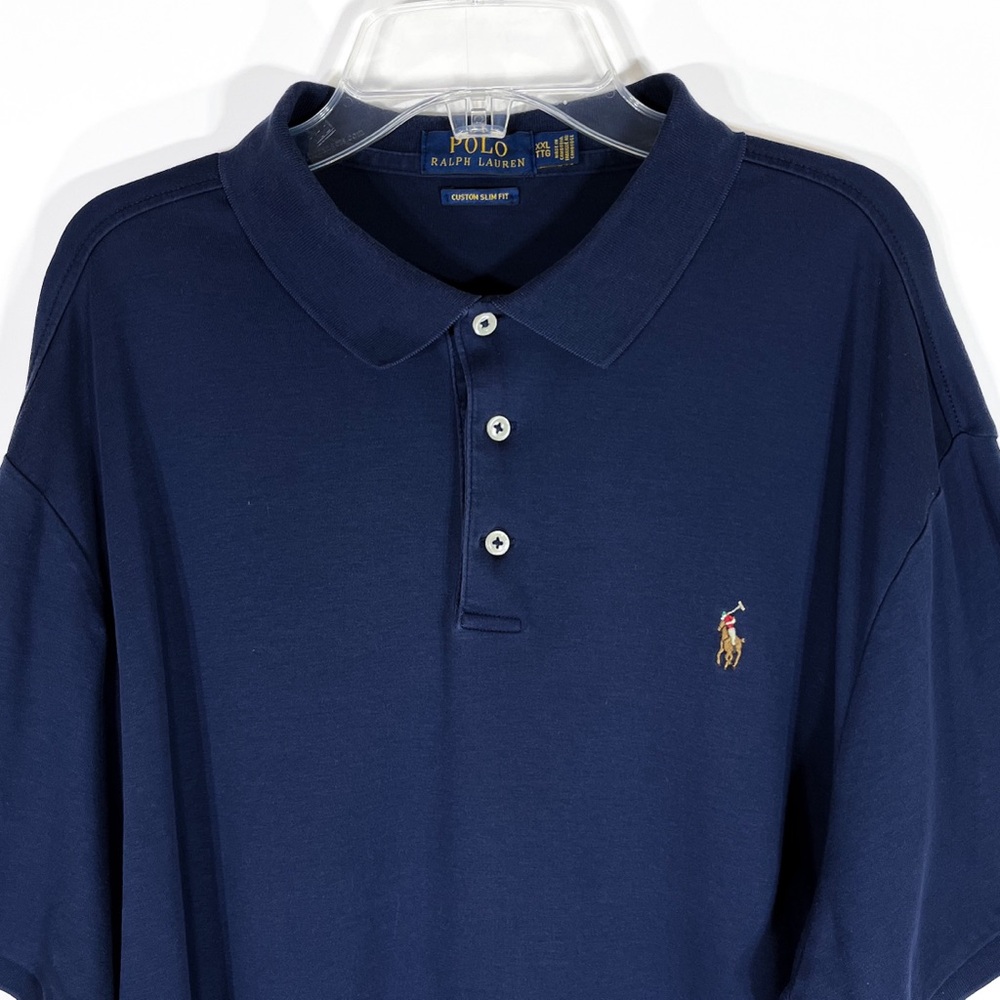Polo Ralph Lauren Mens XXL Custom Slim Fit Navy Blue Pony Polo Shirt EUC